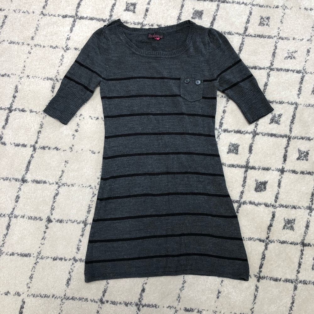 Black and Gray Striped 1/4 Sleeved Sweater Tunic